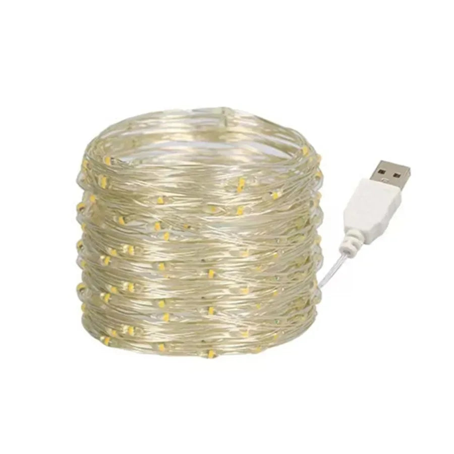5/10/20M USB LED String Copper Silver Wire Garland Light Waterproof Fairy Decoration