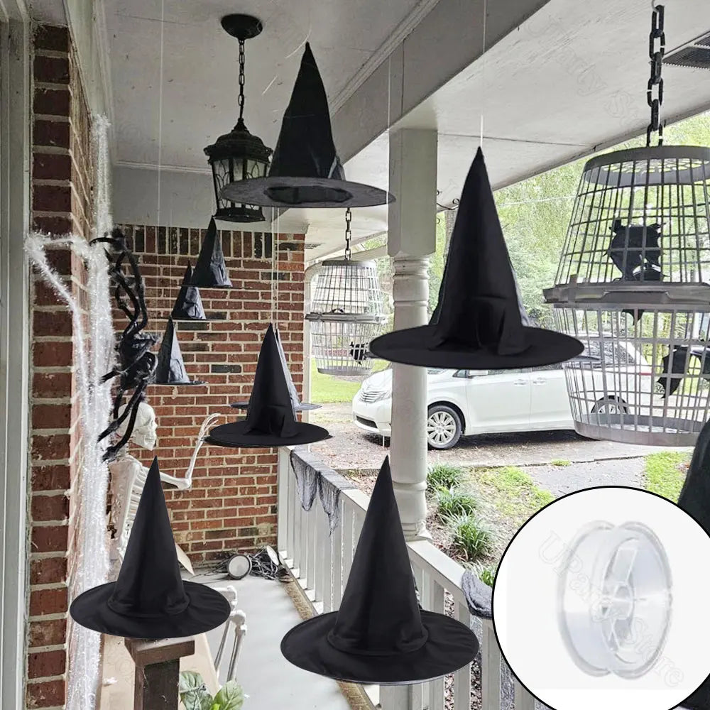 6/12Pcs Halloween Black Witches Hats with Rope Hanging Wizard Hats for Party Favor