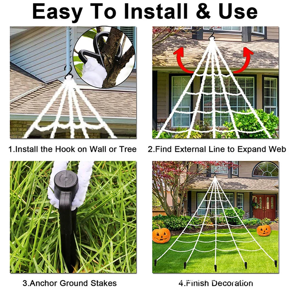 Halloween Triangle Spider Web,5m Large Plush Simulation Spider Web Outdoor Decoration