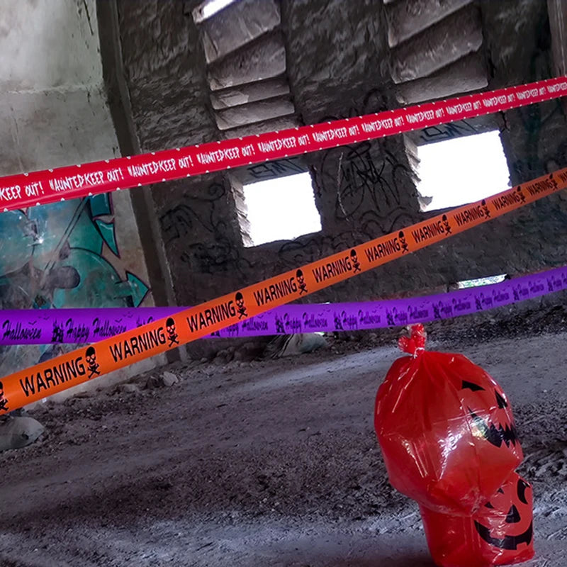 1 PC Halloween Window Prop Warning line Plastic Skull Head Warning Tape Signs