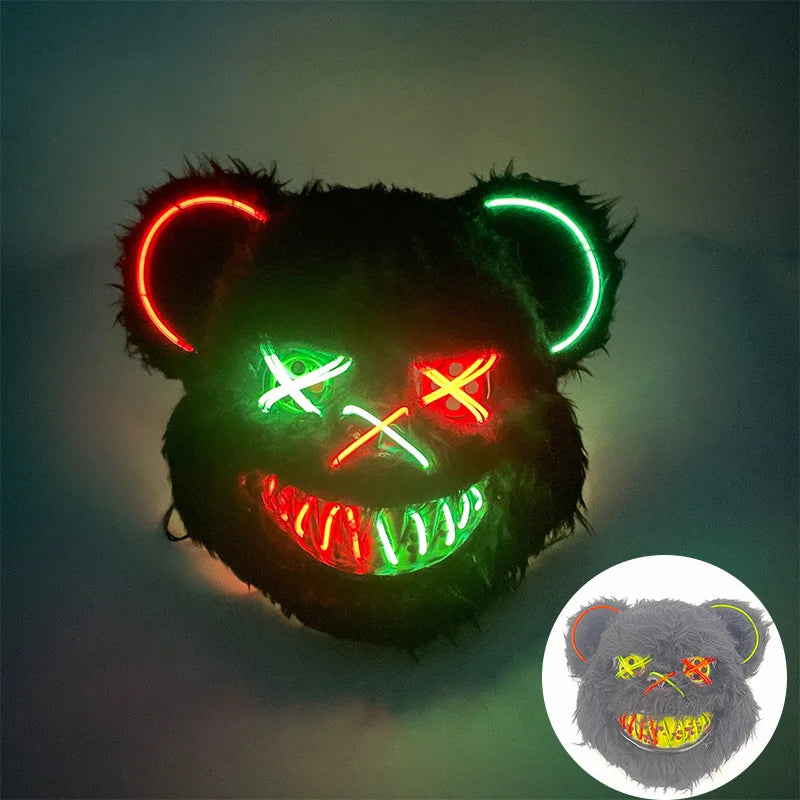 LED Cosplay Glowing Bloody Bear Mask Halloween Plush Rabbit Mask Neon Headgear