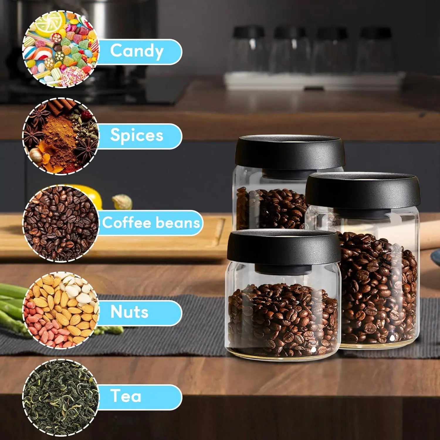 Coffee Beans Vacuum Sealed Glass Storage Jars Moisture-proof Air Extraction Container