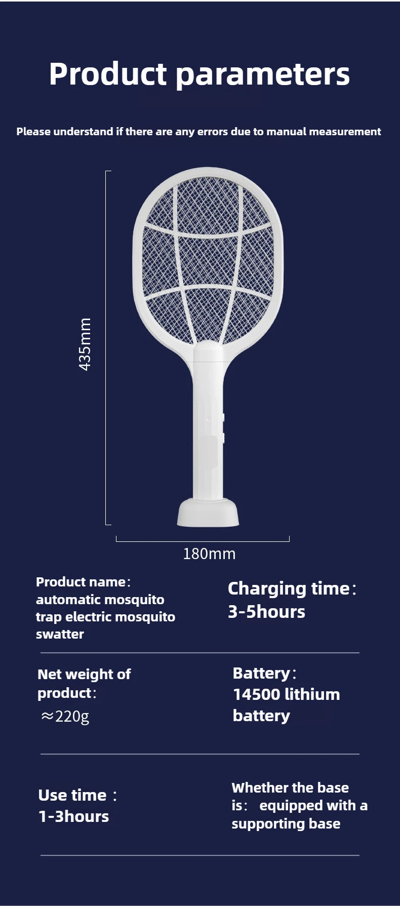 Electric Mosquito Swatter & Repellent Lamp -USB Rechargeable+Base