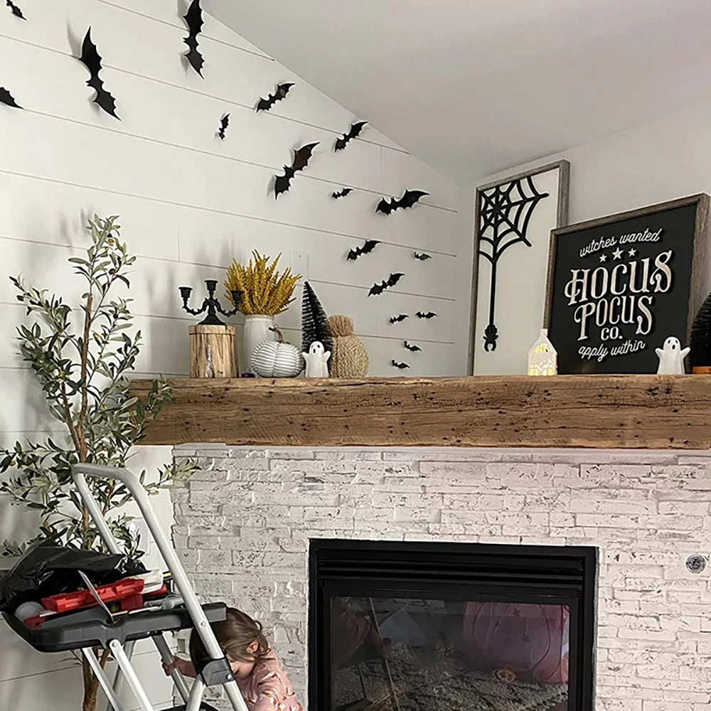 Halloween Bats Decorations,3D Pvc Bat on The Wall,Black Bats Wall Stickers