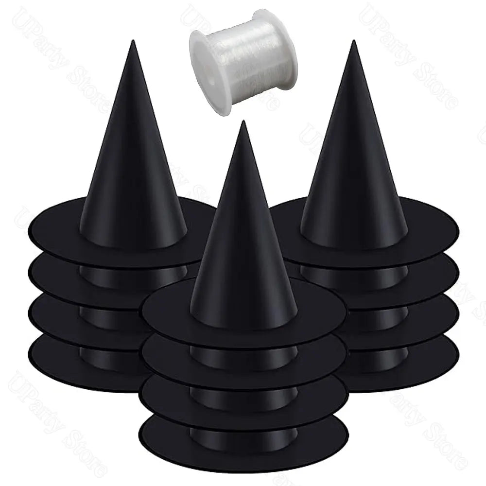 6/12Pcs Halloween Black Witches Hats with Rope Hanging Wizard Hats for Party Favor