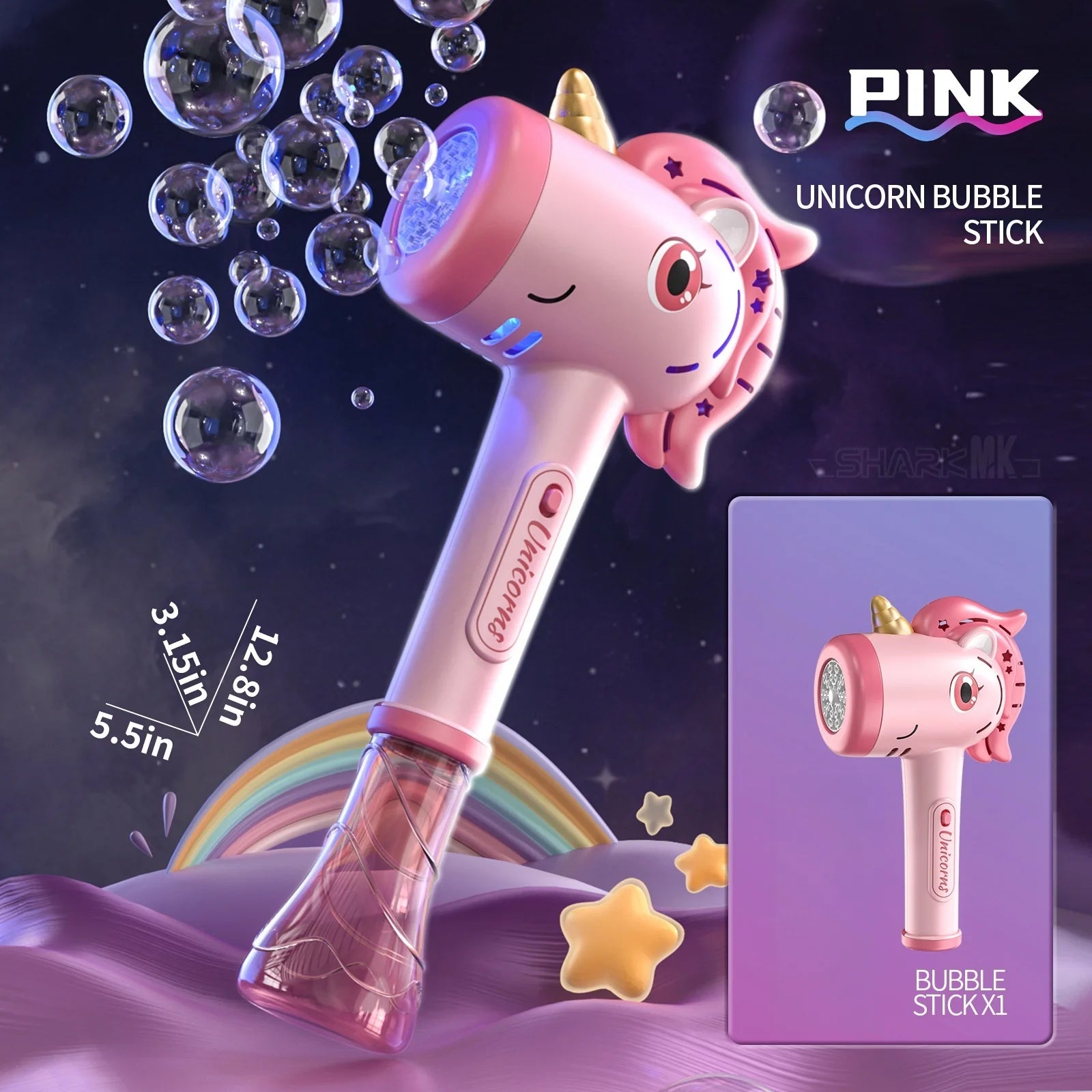 Bubble Wands Machine Unicorn Automatic Bubble Maker Gun with Light & Music