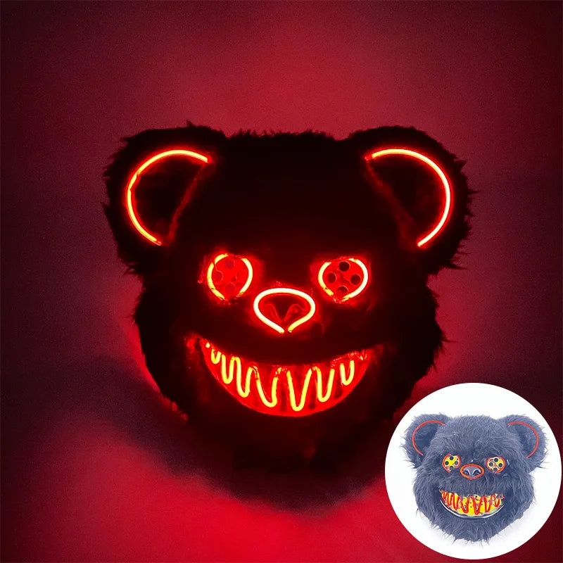 LED Cosplay Glowing Bloody Bear Mask Halloween Plush Rabbit Mask Neon Headgear