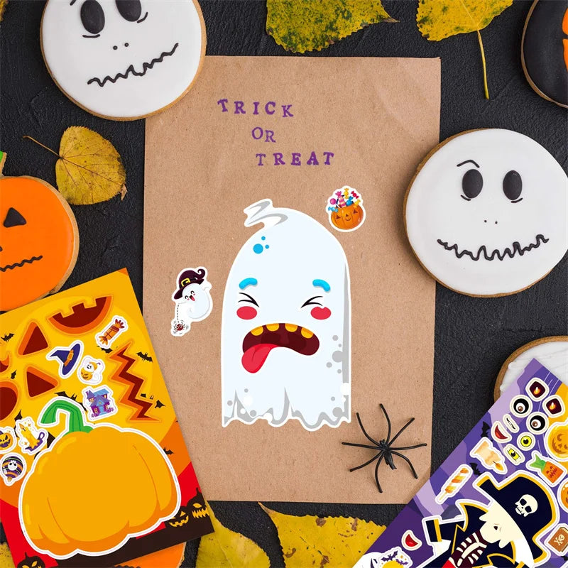 Kids DIY Halloween Stickers Make A Face Prank Puzzle Sticker Party Decoration