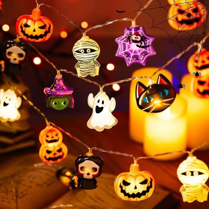Halloween 10 LED Battery Powered String Lights With Ghost Pumpkin Spider Web Skeleton