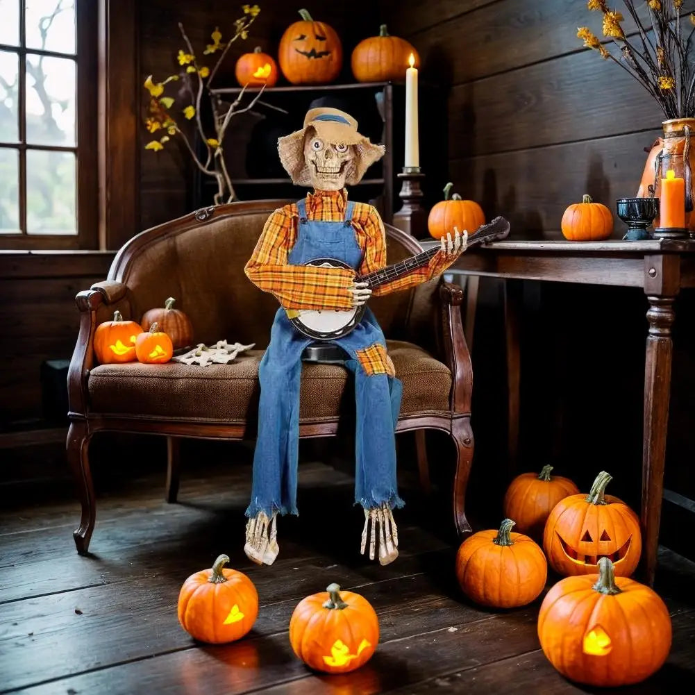 Halloween Animatronics Banjo Skeleton Decorations Musical Country Theme Decor