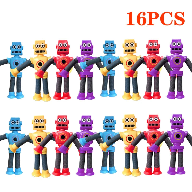 4/16PCS Pop Tubes Suction Cup Robot Toys Stress Relief Telescopic Sensory Toys for Kids