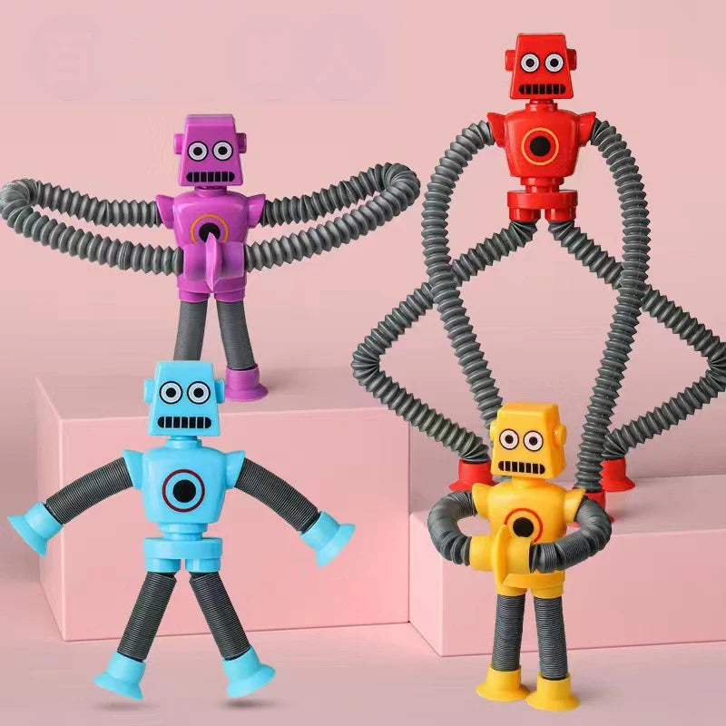 4/16PCS Pop Tubes Suction Cup Robot Toys Stress Relief Telescopic Sensory Toys for Kids