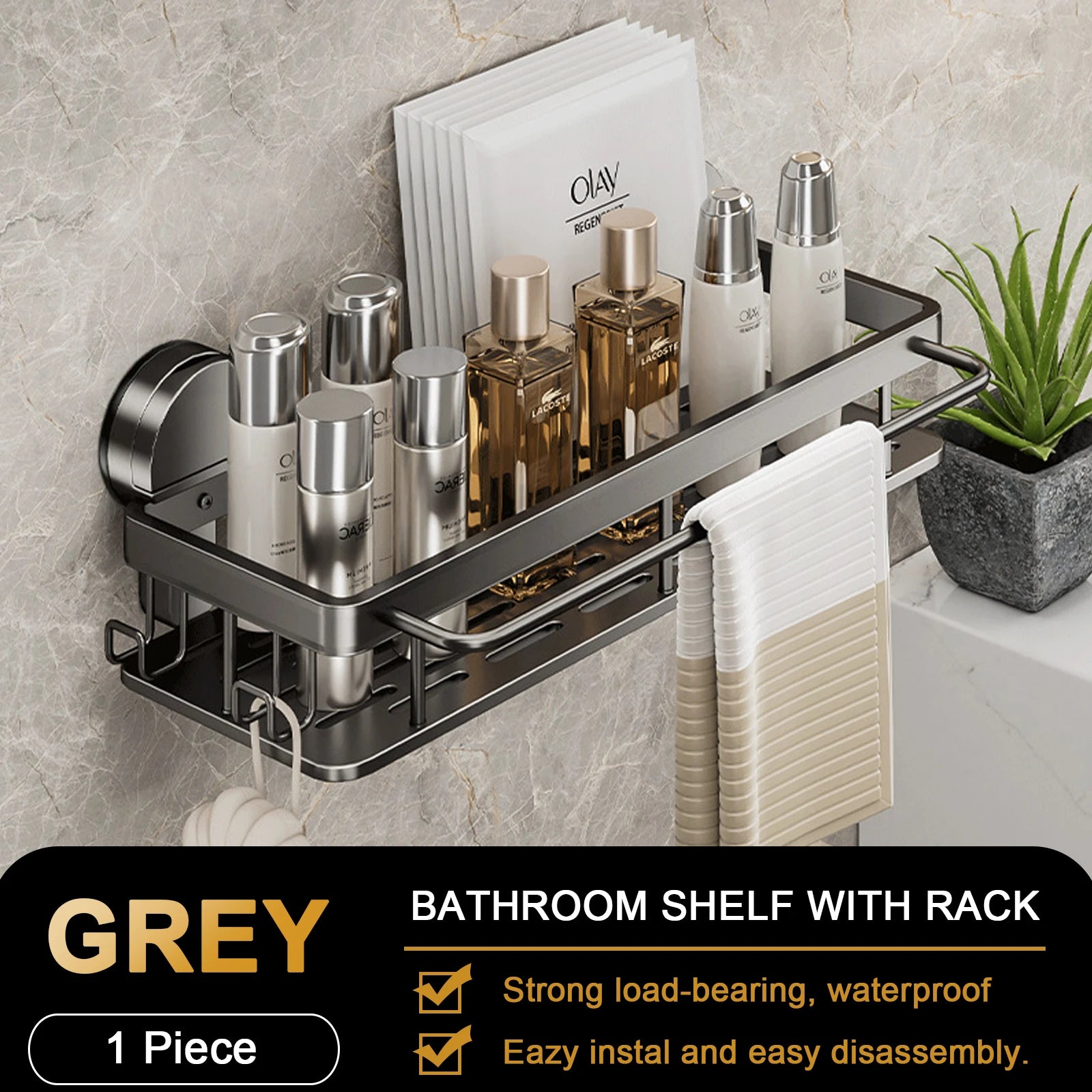 Suction Cup Bathroom Shelf No Drill Wall Mounted Shower Rack Toilet Storage Rack
