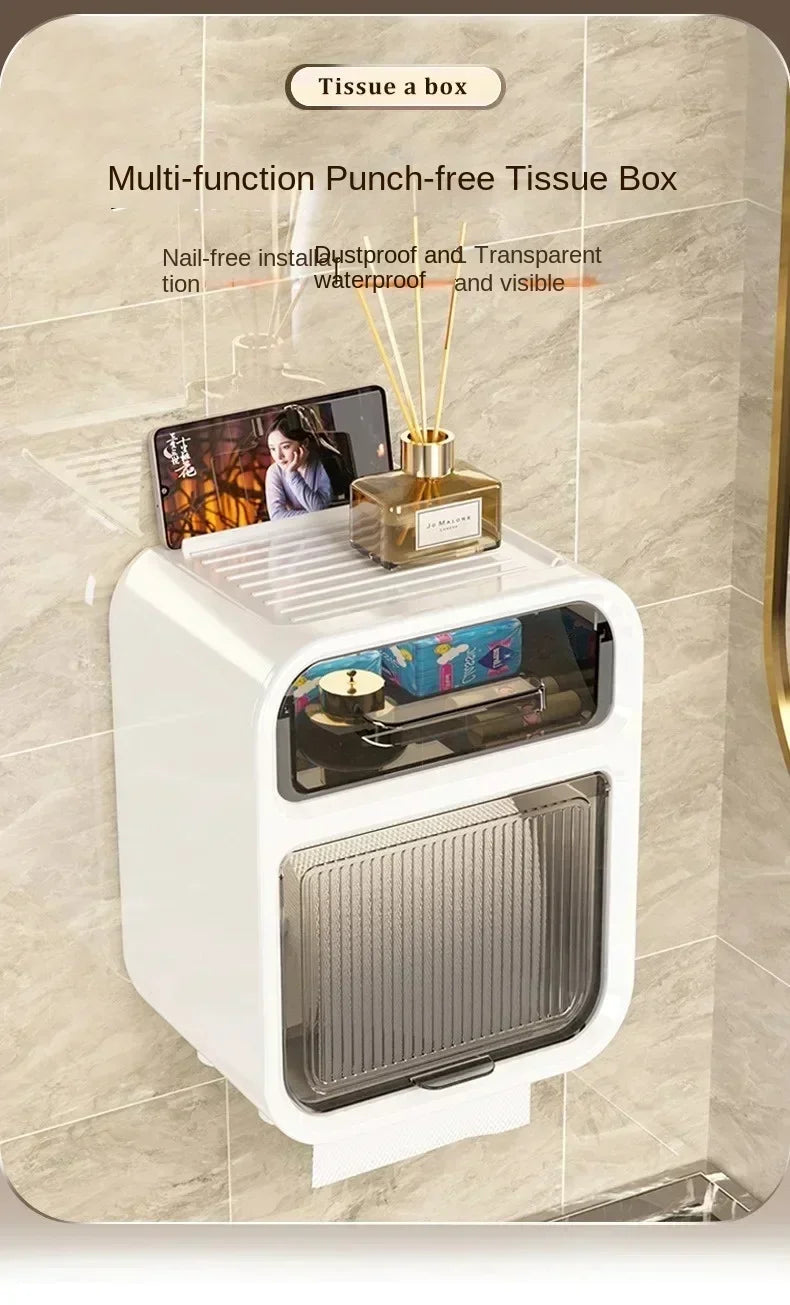 Wall-Mounted Bathroom Tissue Box with Drawer