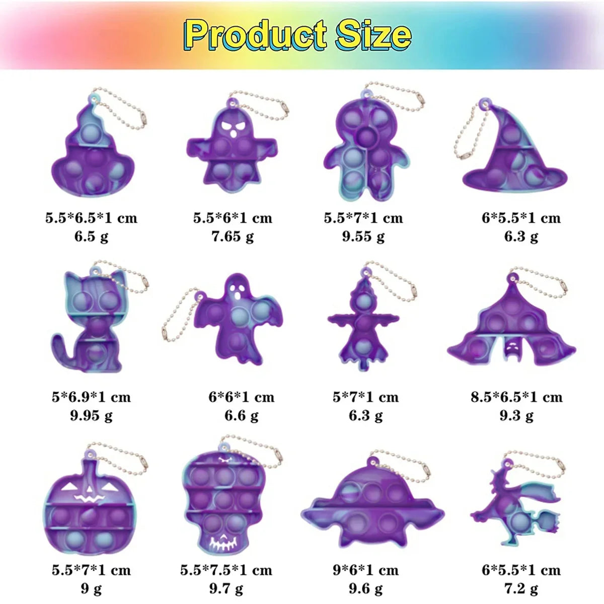 12Pcs Halloween Rainbow Pop Fidget Toy Anti Stress Toys Keychain Bubble Pop