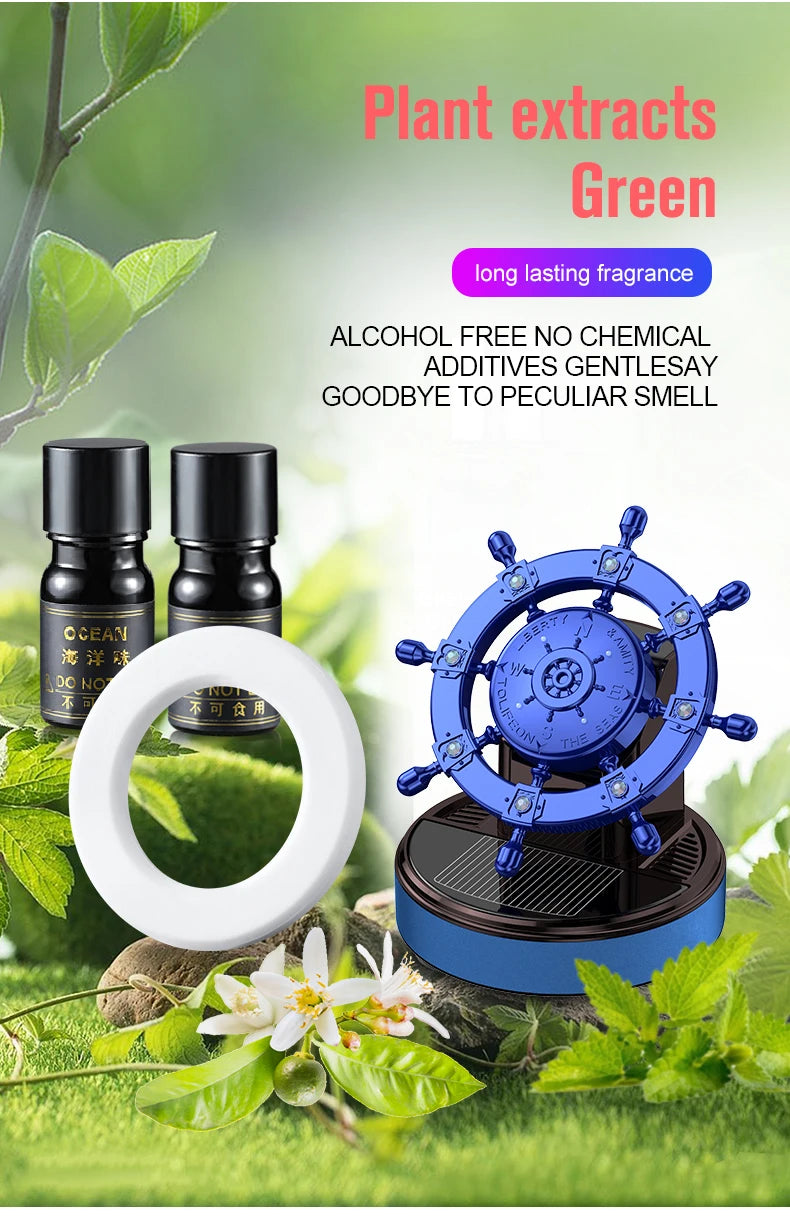 Solar rotating car fragrance creative metal boat rudder car perfume accessories