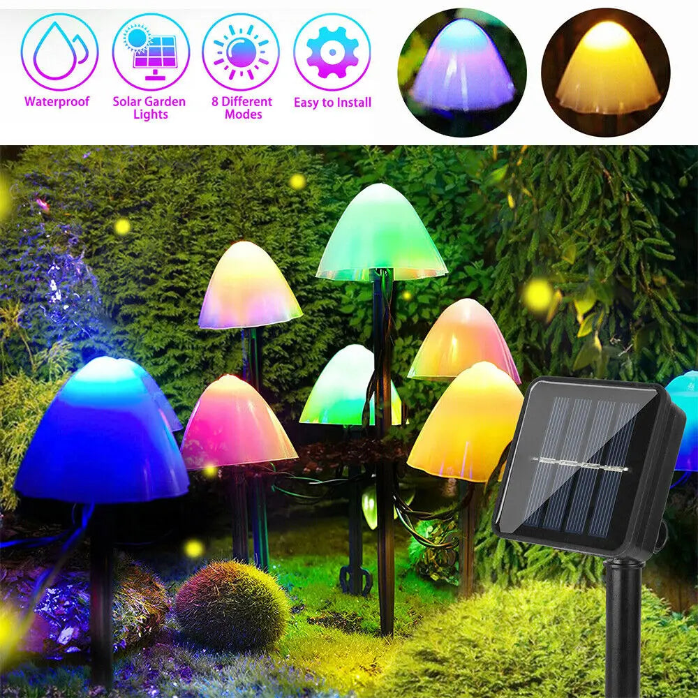 Brighten Up Garden with 10 LED Solar Mushroom Lights!