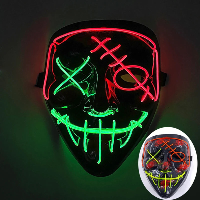 Wireless Glowing Mask LED Luminous Purge Mask Halloween Carnival Light Up Party Mask