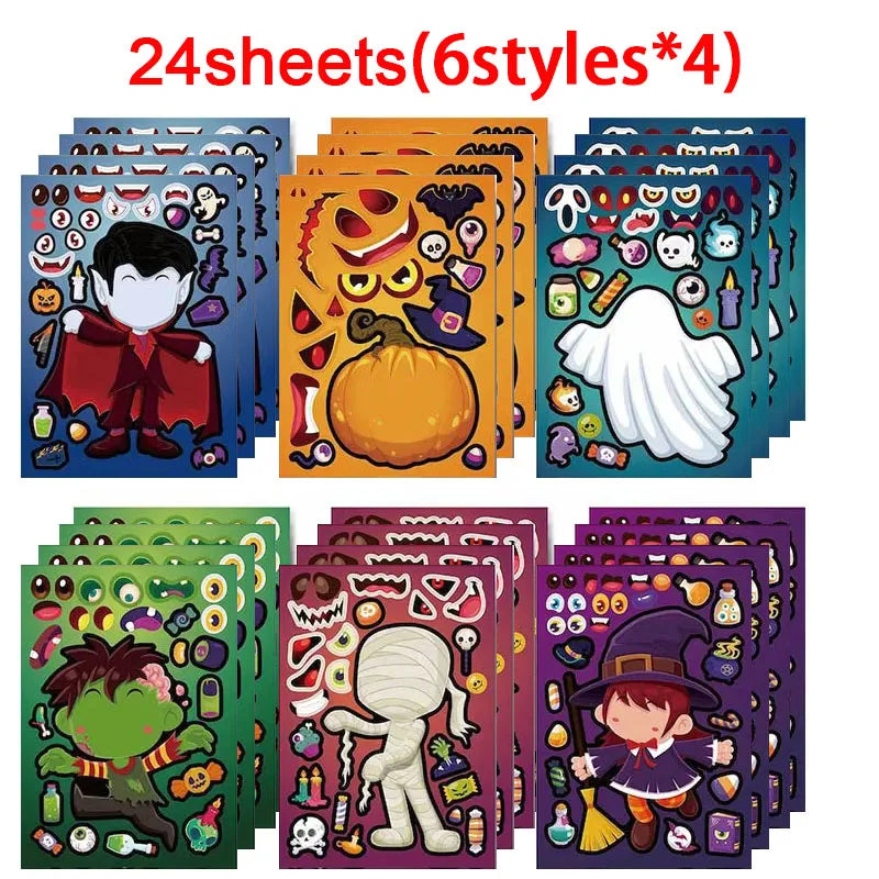 Kids DIY Halloween Stickers Make A Face Prank Puzzle Sticker Party Decoration