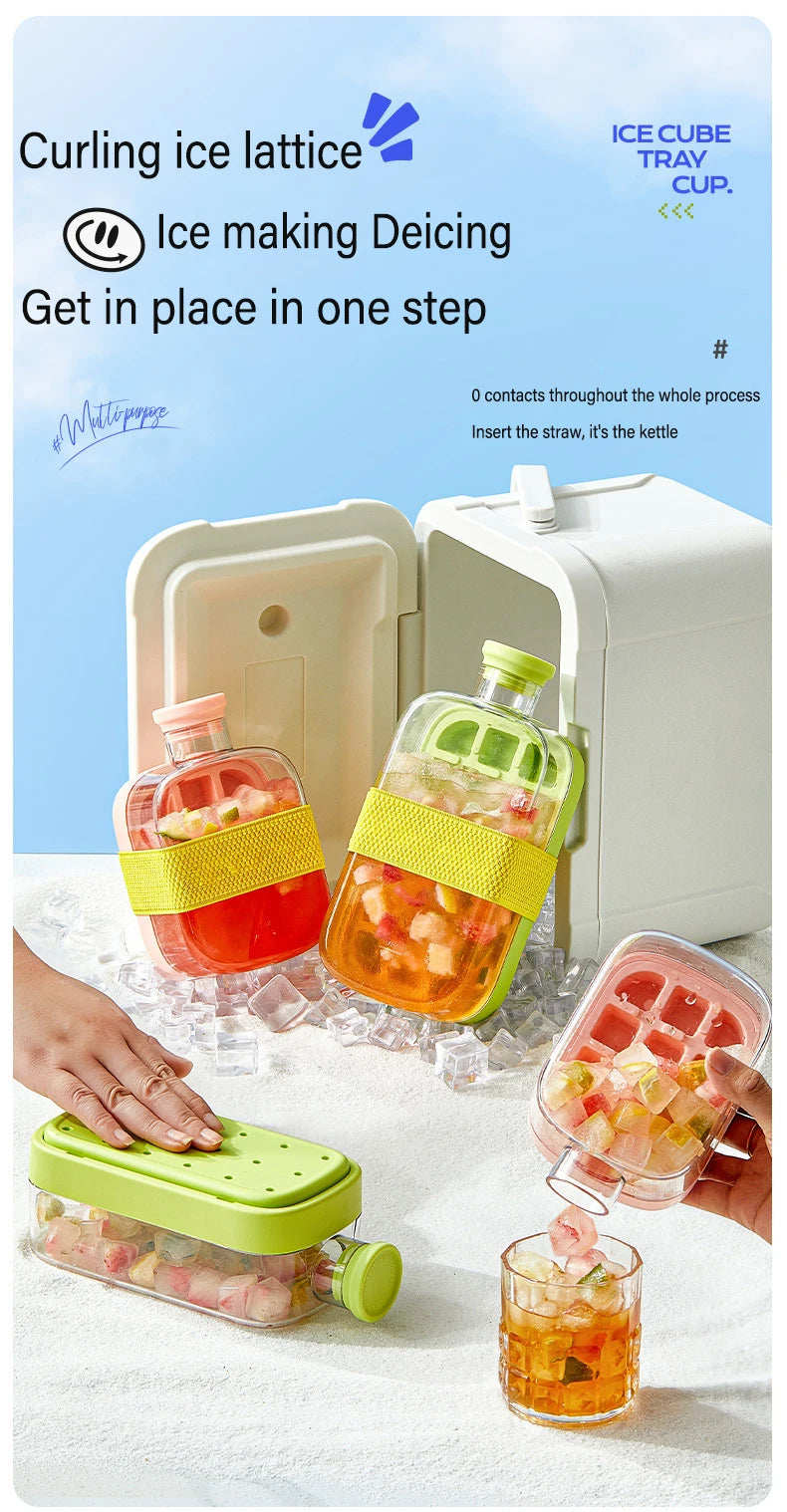 2-in-1 Silicone Ice Cube With Straw Food-grade Ice Maker Kettle Pressing Mold Ice Drink Bottle