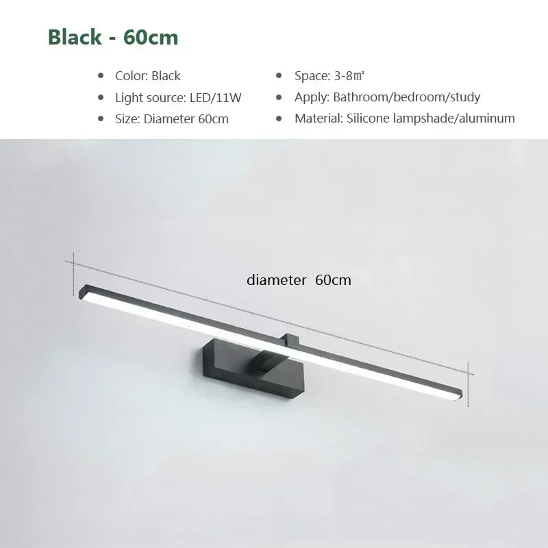 LED Bathroom Mirror Light, Modern Wall Sconce for Bedroom, Aluminum Decoration Lamp