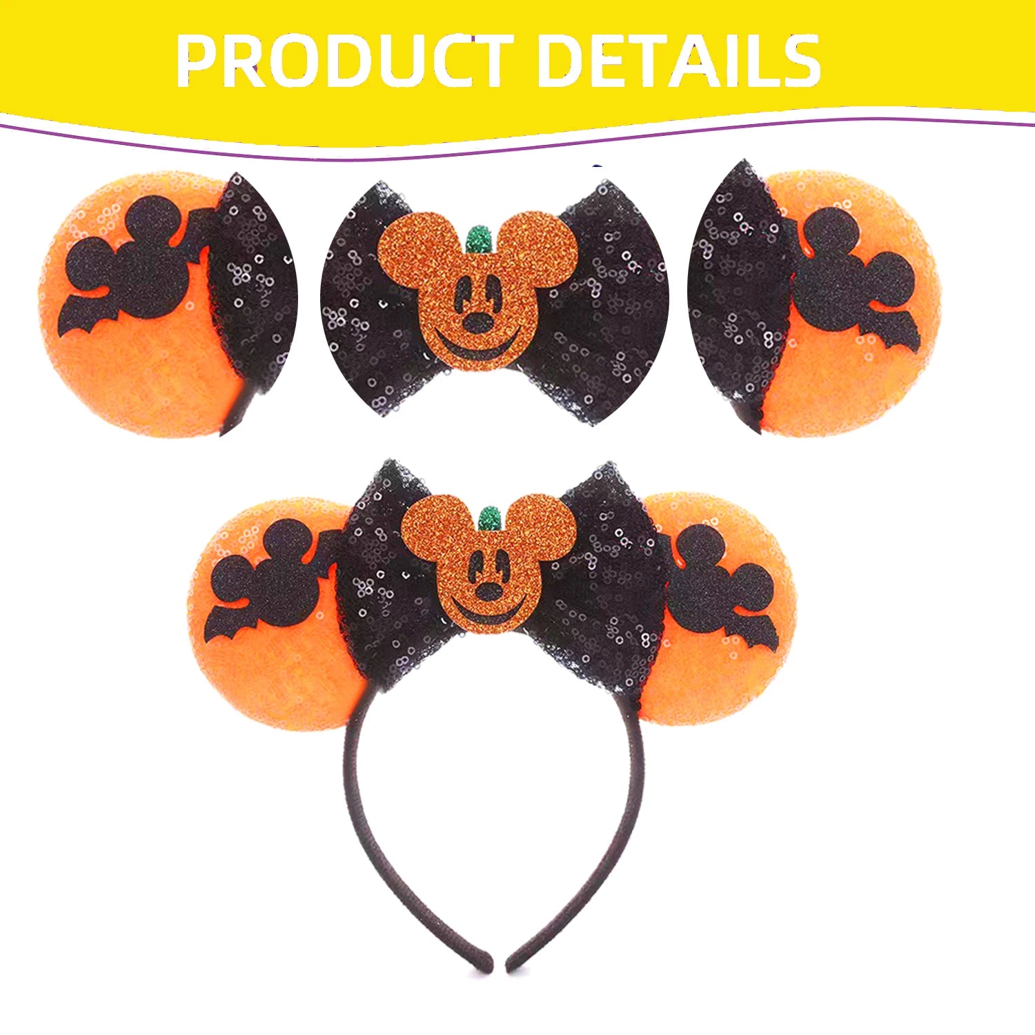 Newest Minnie Ears Headband Halloween Festival Party Sequins Bow Hair Accessories