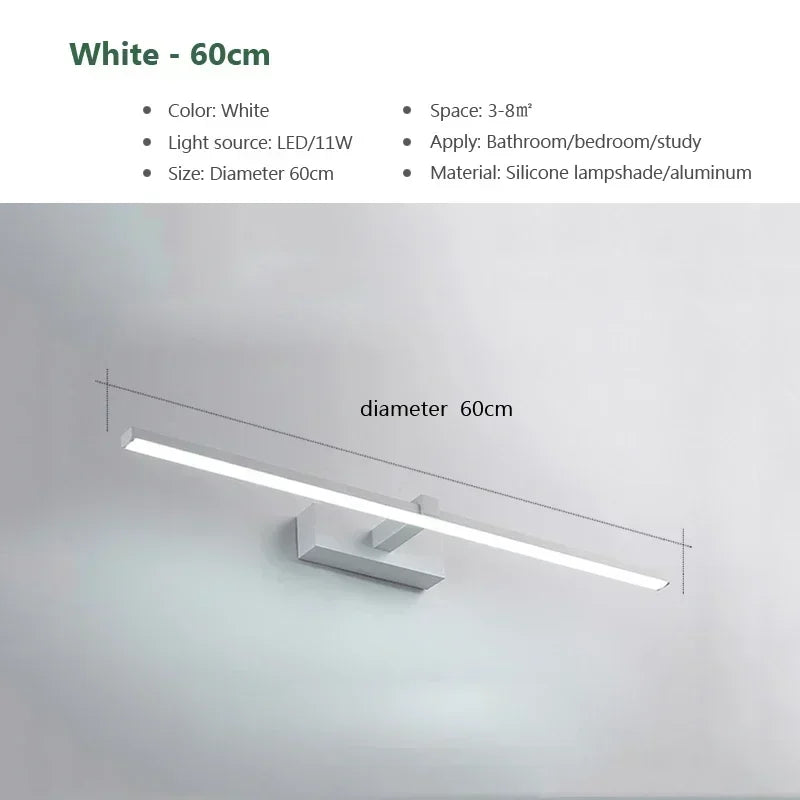 LED Bathroom Mirror Light, Modern Wall Sconce for Bedroom, Aluminum Decoration Lamp