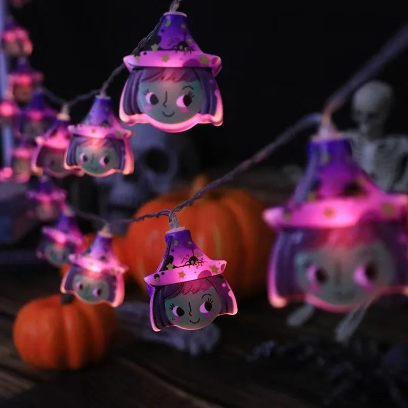 Halloween 10 LED Battery Powered String Lights With Ghost Pumpkin Spider Web Skeleton