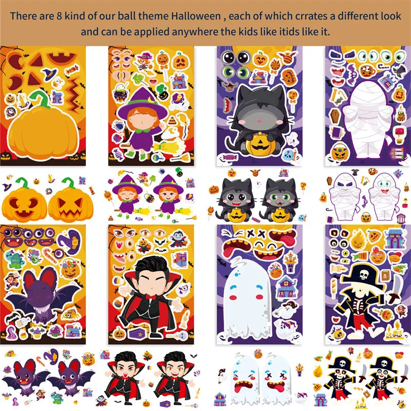 Kids DIY Halloween Stickers Make A Face Prank Puzzle Sticker Party Decoration