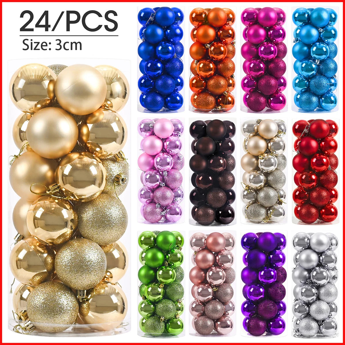 24pcs 3cm Christmas Balls Ornaments Tree Pendants