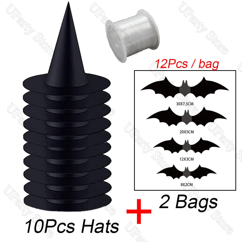 6/12Pcs Halloween Black Witches Hats with Rope Hanging Wizard Hats for Party Favor