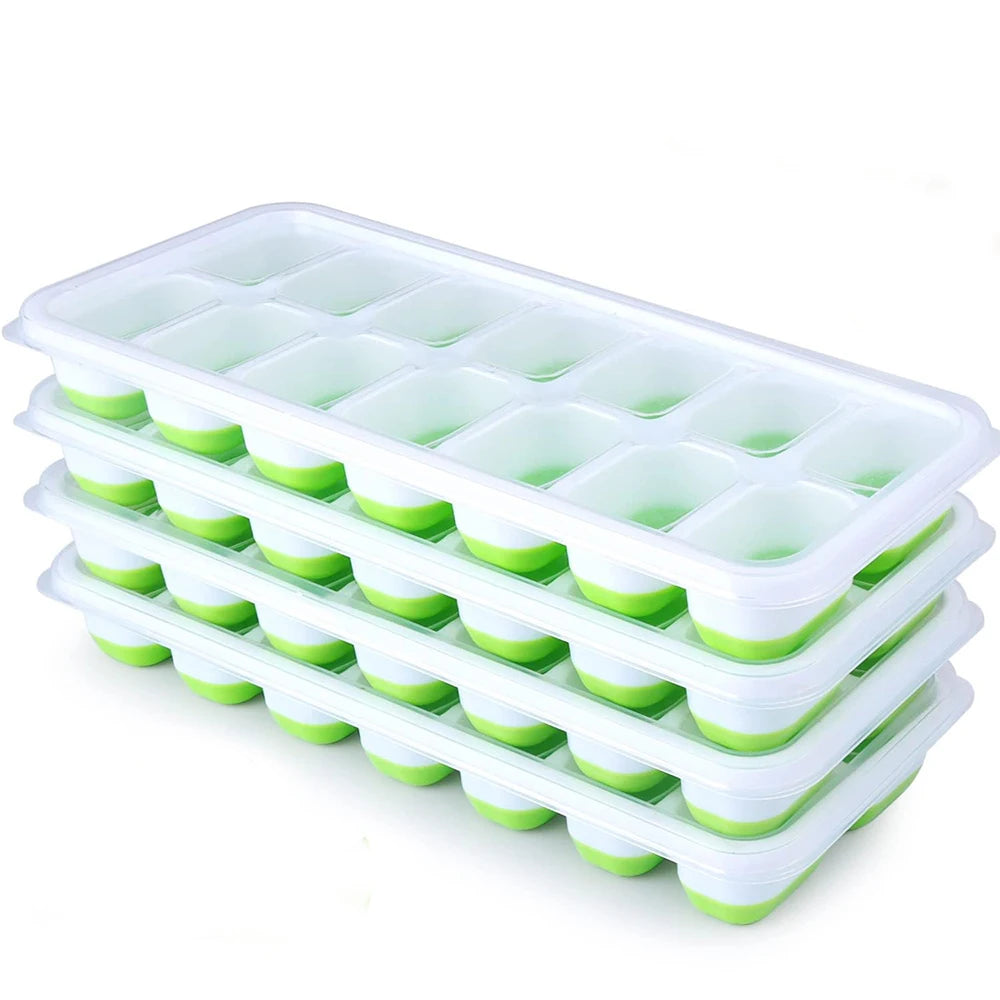 Ice Cube Tray Mold with Lid Silicone Square 14 Cube Easy Release Ice Cube Molds