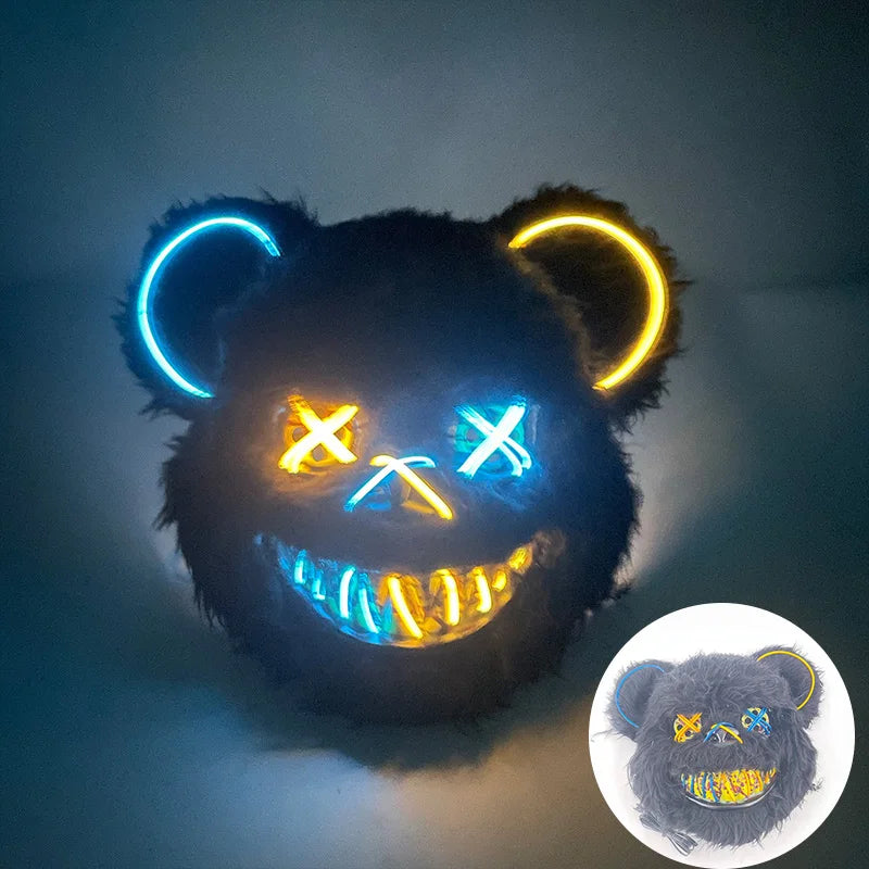 LED Cosplay Glowing Bloody Bear Mask Halloween Plush Rabbit Mask Neon Headgear