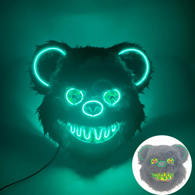 LED Cosplay Glowing Bloody Bear Mask Halloween Plush Rabbit Mask Neon Headgear