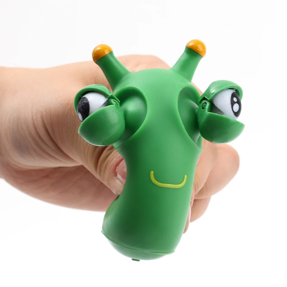 Green Worm Squeeze Pinch Toy Novelty Eye Popping Squeeze 3D Toy