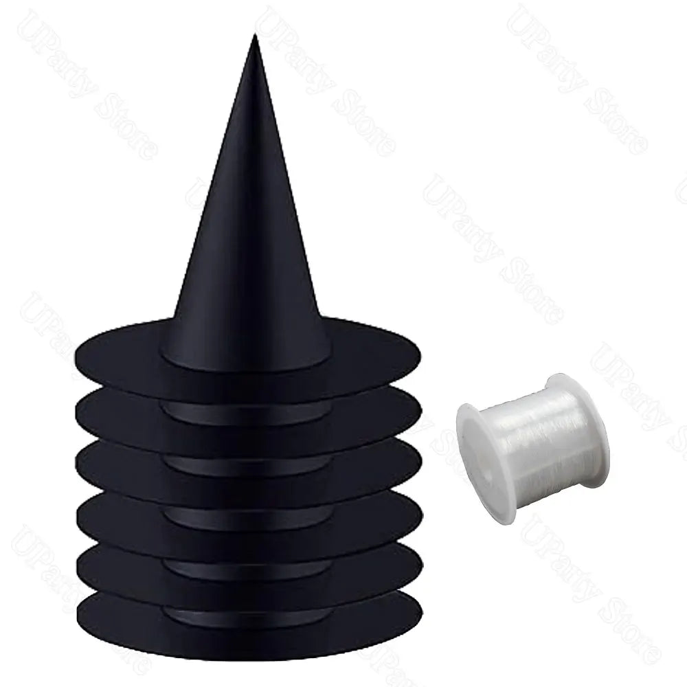 6/12Pcs Halloween Black Witches Hats with Rope Hanging Wizard Hats for Party Favor