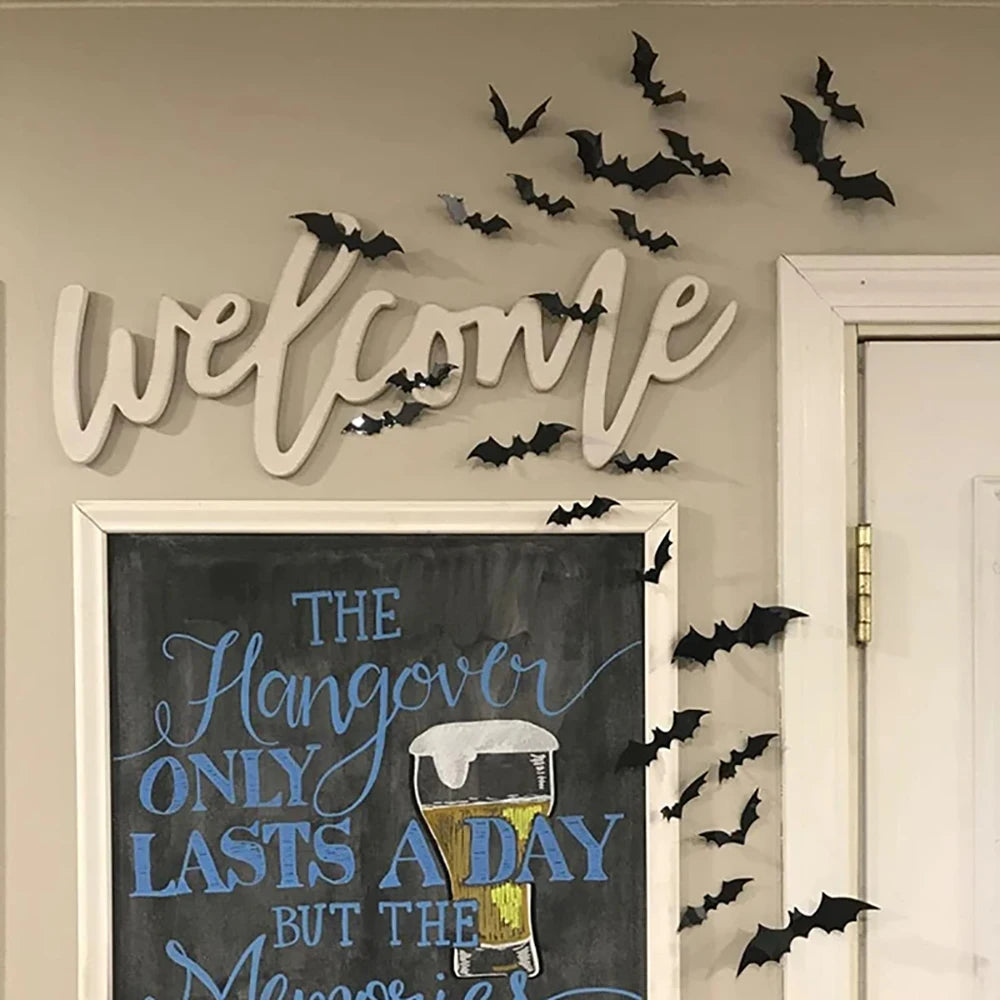 Halloween Bats Decorations,3D Pvc Bat on The Wall,Black Bats Wall Stickers
