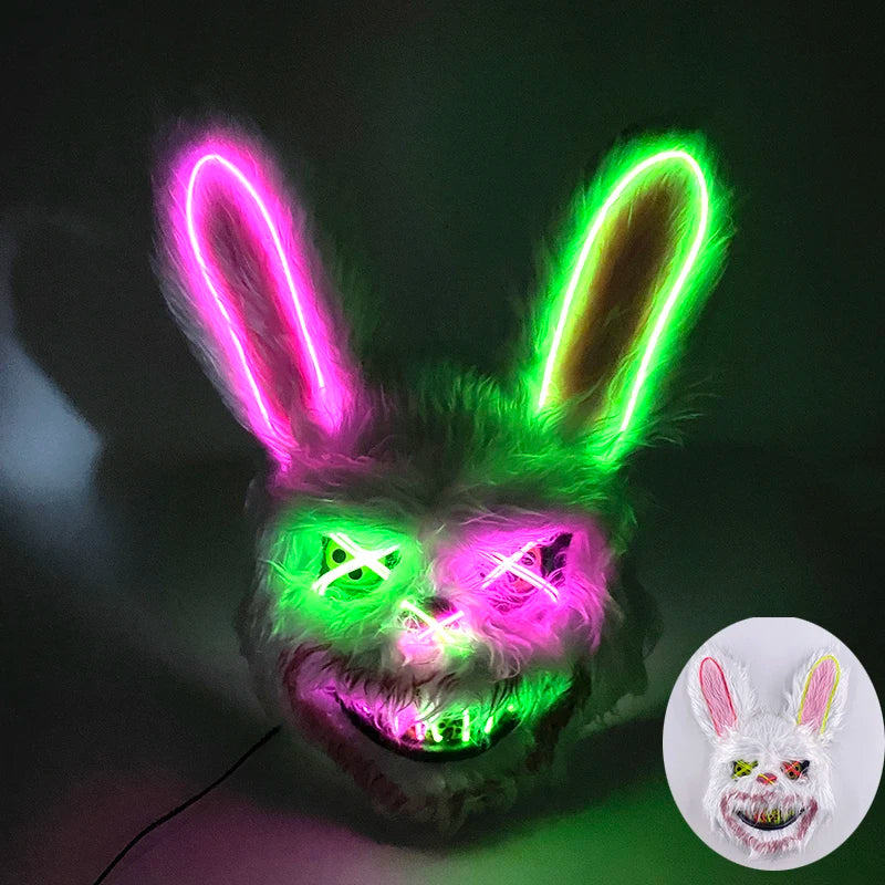 LED Cosplay Glowing Bloody Bear Mask Halloween Plush Rabbit Mask Neon Headgear