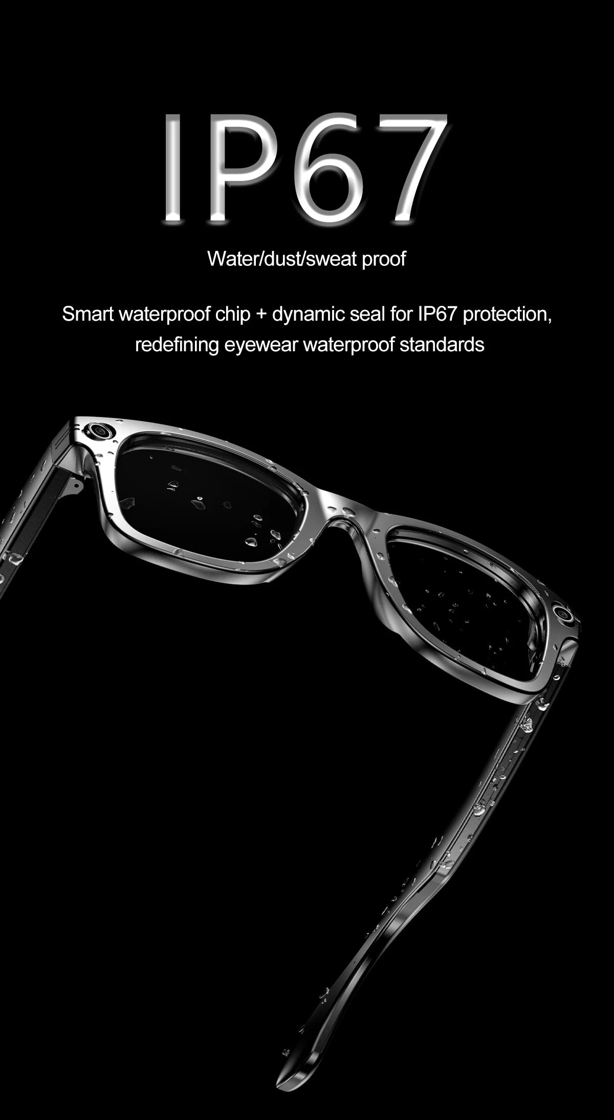 AI Camera Smart Glasses IP65 Waterproof Bluetooth for Call and Music Use ChatGPT