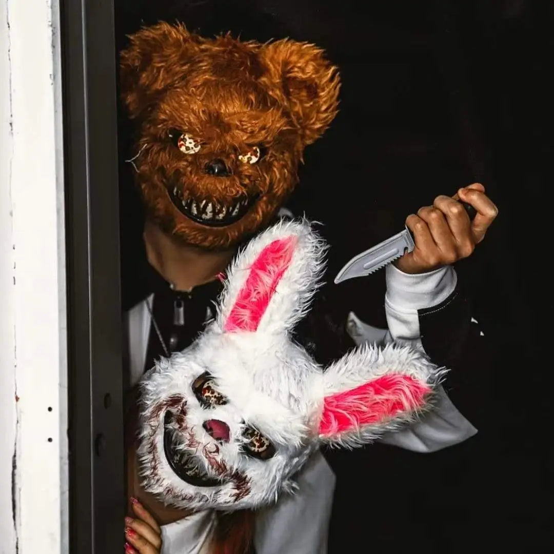 LED Cosplay Glowing Bloody Bear Mask Halloween Plush Rabbit Mask Neon Headgear