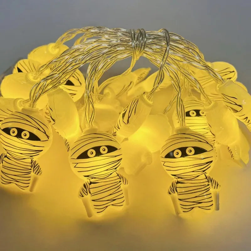 Halloween 10 LED Battery Powered String Lights With Ghost Pumpkin Spider Web Skeleton