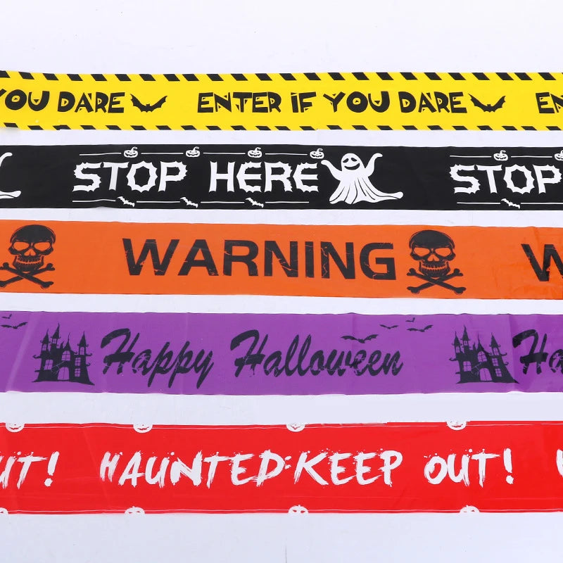 1 PC Halloween Window Prop Warning line Plastic Skull Head Warning Tape Signs