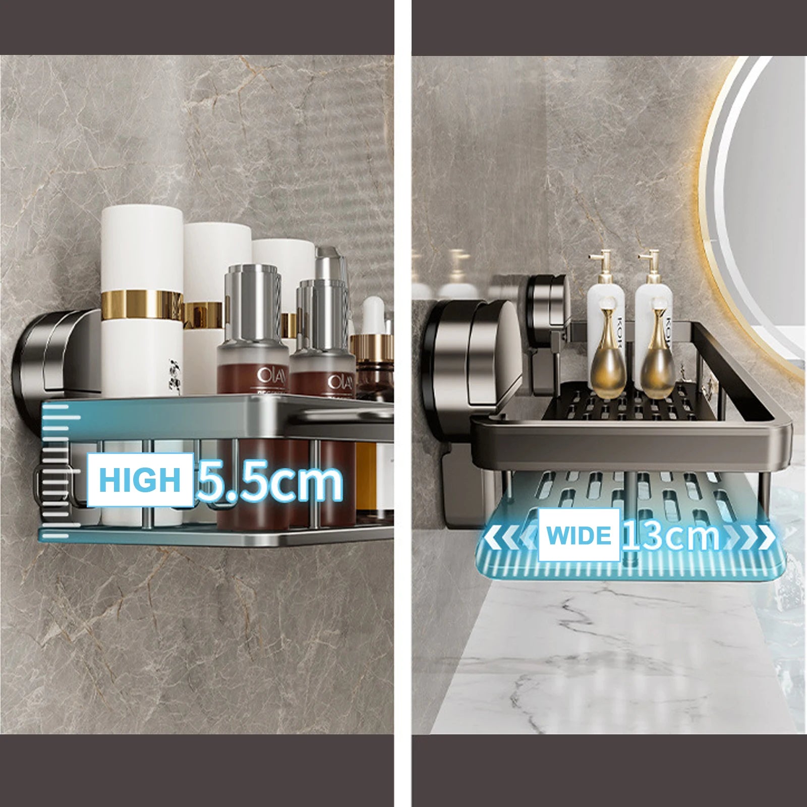 Suction Cup Bathroom Shelf No Drill Wall Mounted Shower Rack Toilet Storage Rack