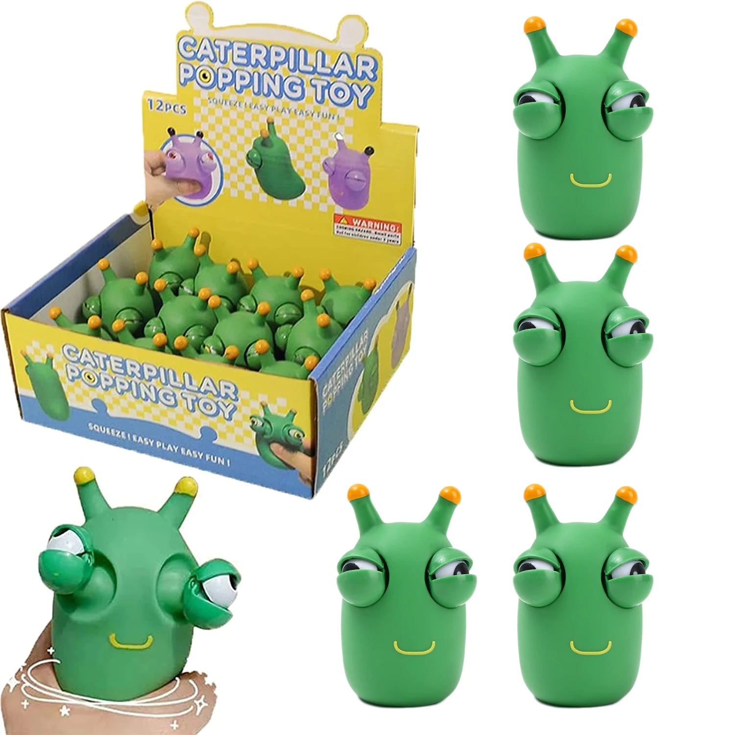 Green Worm Squeeze Pinch Toy Novelty Eye Popping Squeeze 3D Toy