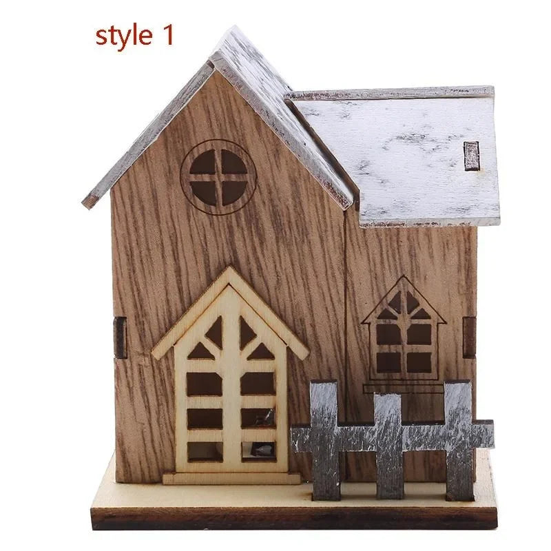 Christmas LED Light Wooden House Luminous Cabin Decorations
