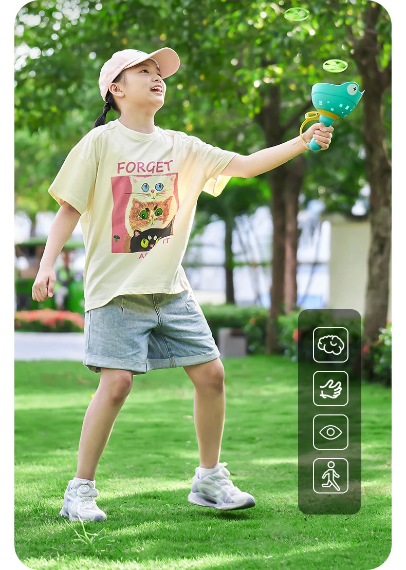 Pull String Flying Saucer Disc Launcher Kids Flying Toys