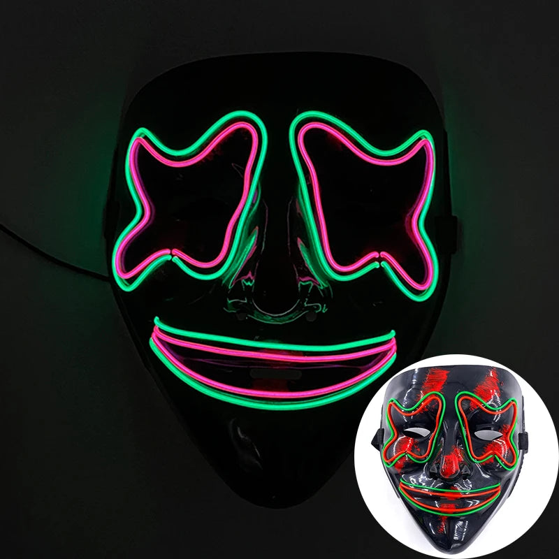 Wireless Glowing Mask LED Luminous Purge Mask Halloween Carnival Light Up Party Mask
