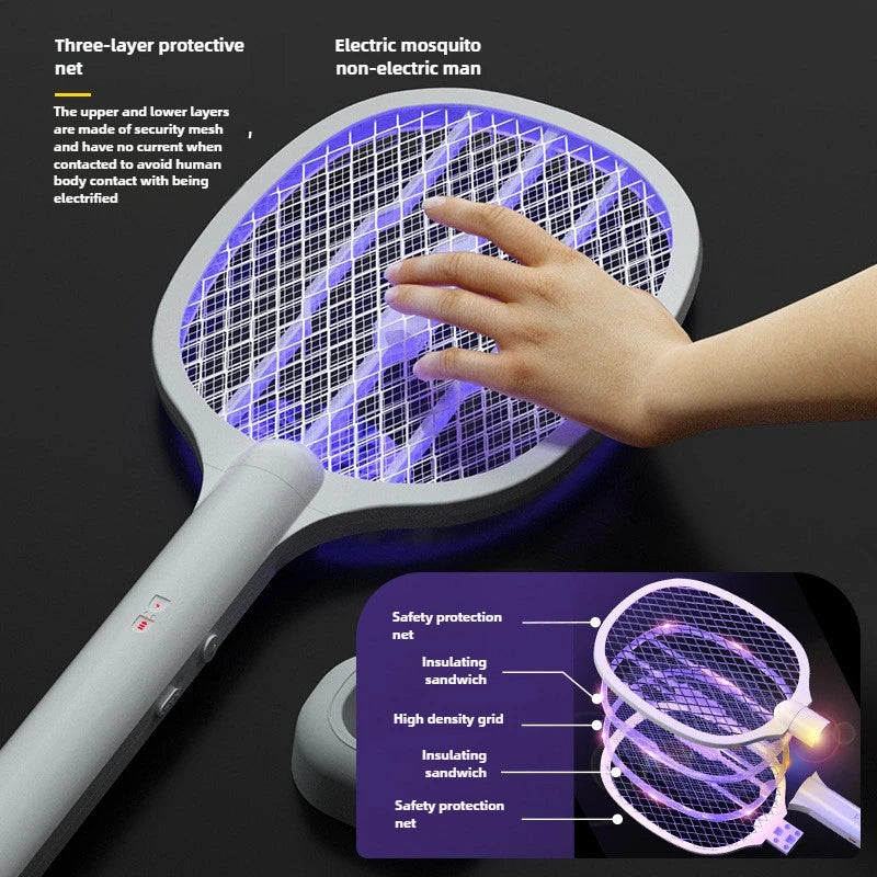 Electric Mosquito Swatter & Repellent Lamp -USB Rechargeable+Base