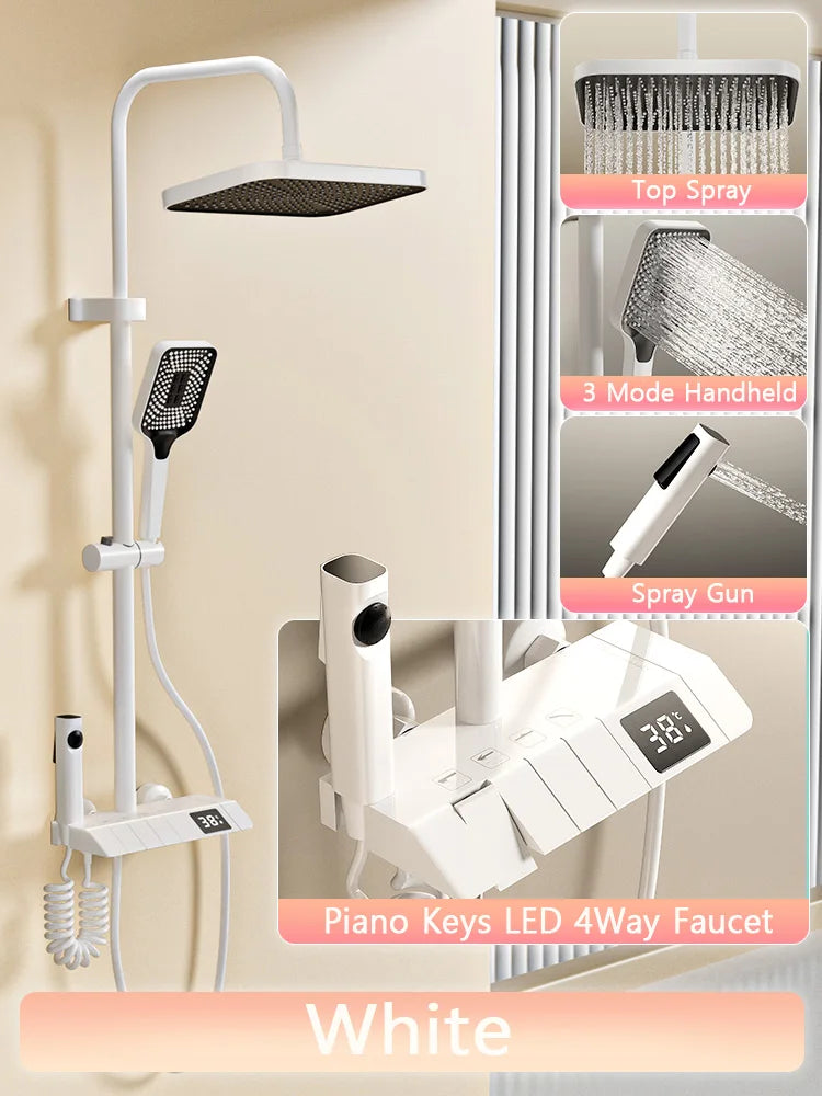 Bathroom Shower Full Set Black, White, and Gray Shower System Set