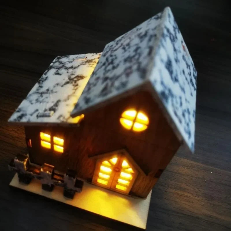 Christmas LED Light Wooden House Luminous Cabin Decorations